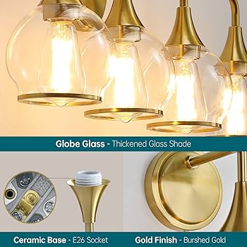 HAHZT Gold Bathroom Vanity Light 4-Light Bathroom Vanity